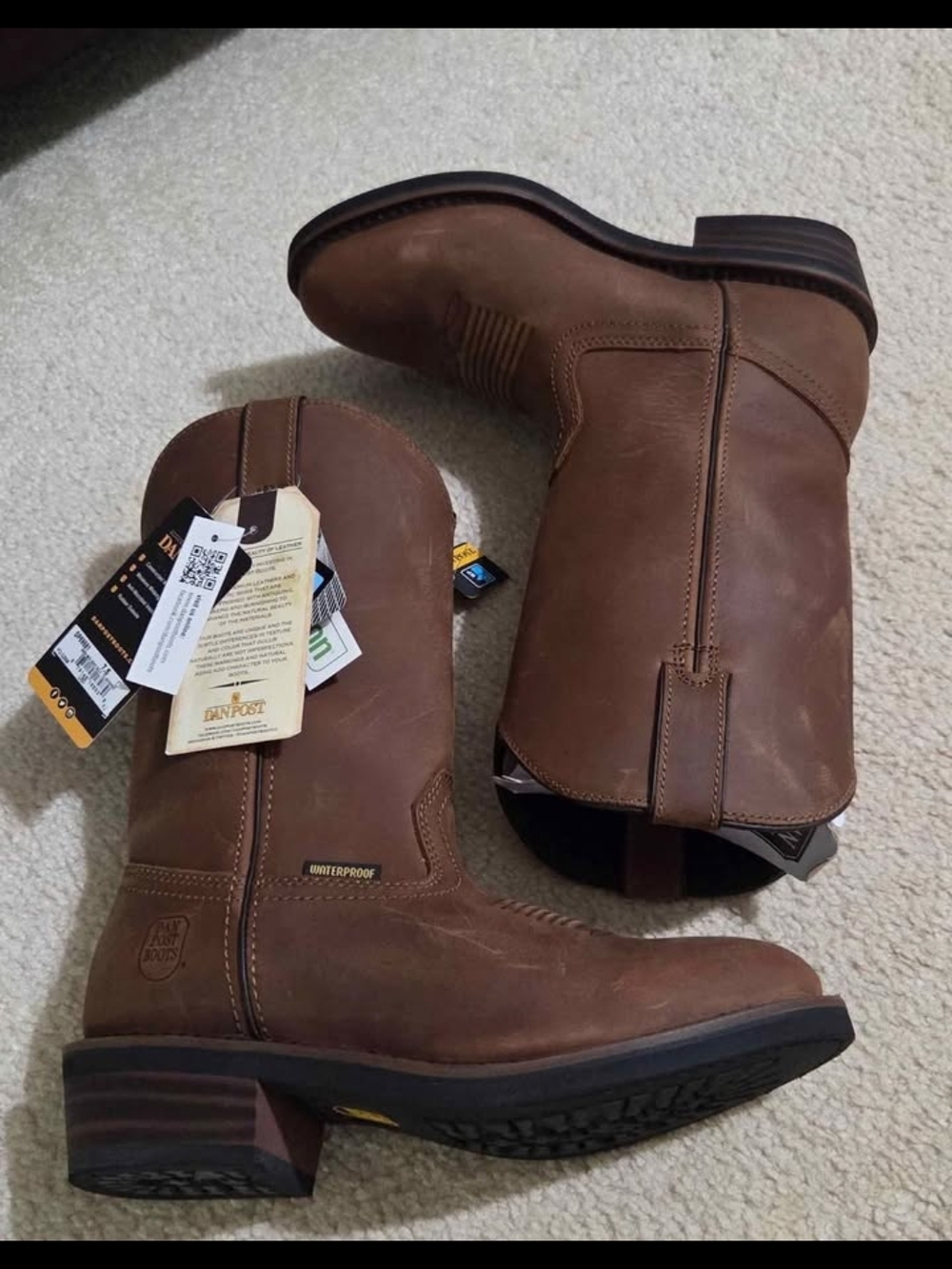 Dan Post Black and Brown Men's Leather Work Boot Interior Label